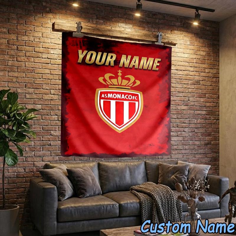 Custom Name As Monaco Crest Hanging Tapestry Background Tapestry for Bedroom Living Room Dorm,Home Party Wall Decoration,Fan Gifts