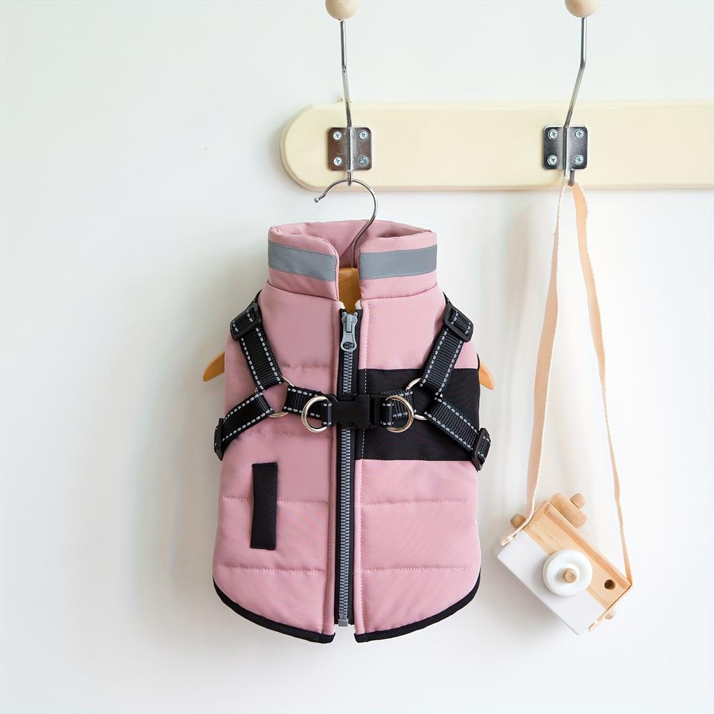 Уютный зимний комбинезон для маленьких собак! Толстый, с мягким наполнителем и регулируемый. Розовый / Синий. Согрейте вашего питомца дома и на улице.