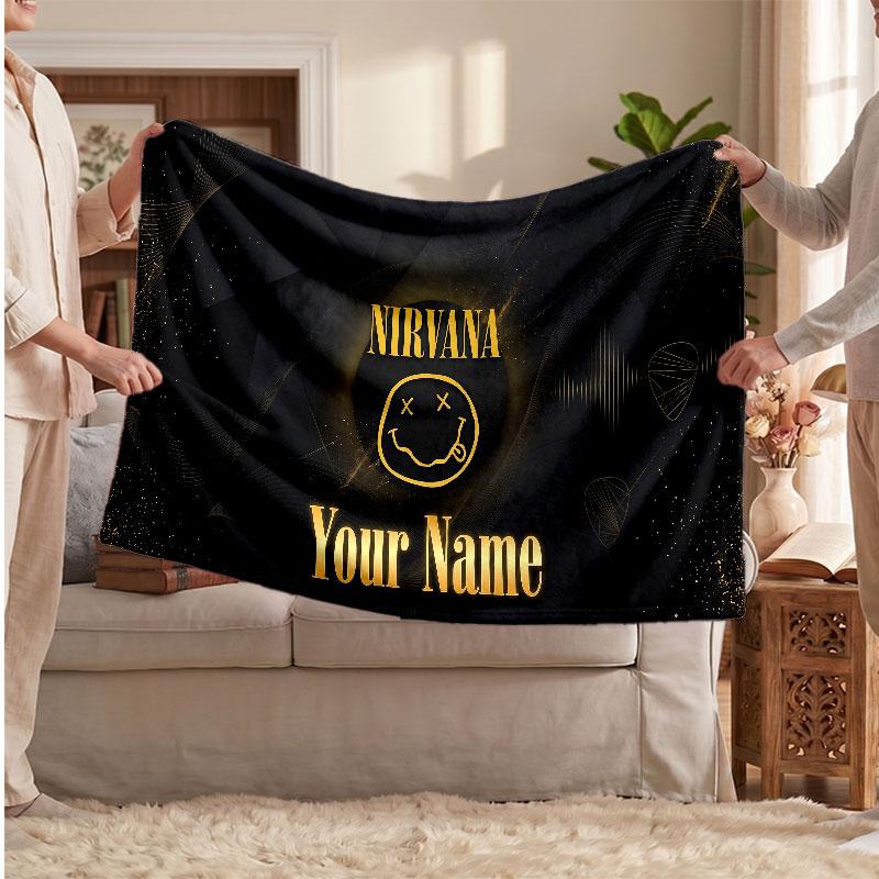 Nirvana Flannel Blanket, Custom Name Text Personalized Soft Throw Blanket Home Decor Gift