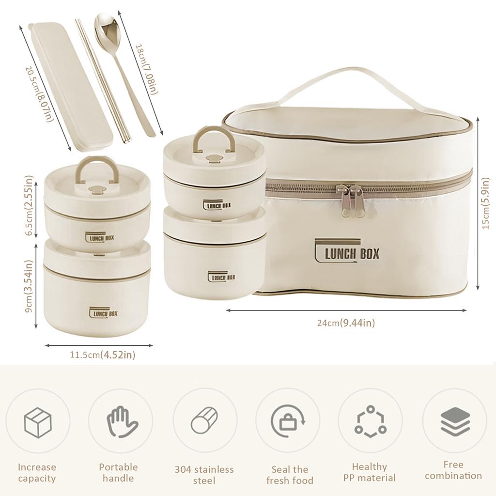 Stainless Steel Thermal Lunch Box Adult Kids Bento Box Insulated Lunch Container Set Leakproof Snack Lunchbox with Spoon Fork