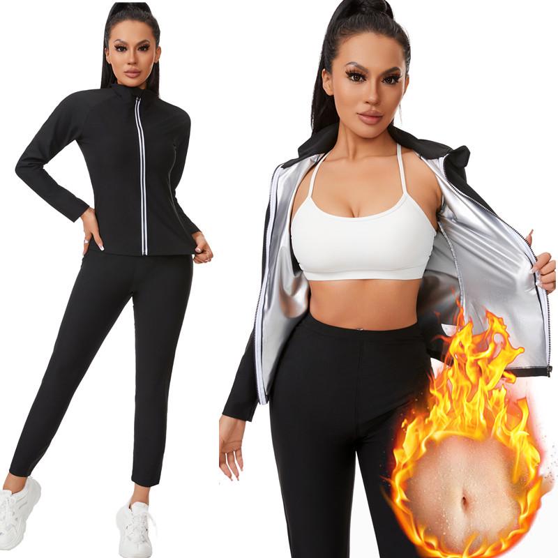 Европейско-американский костюм для сауны: Спортивный костюм для йоги с контролем живота, Большой размер, Формирующий талию, Комплект для моделирования фигуры с воротником-стойкой