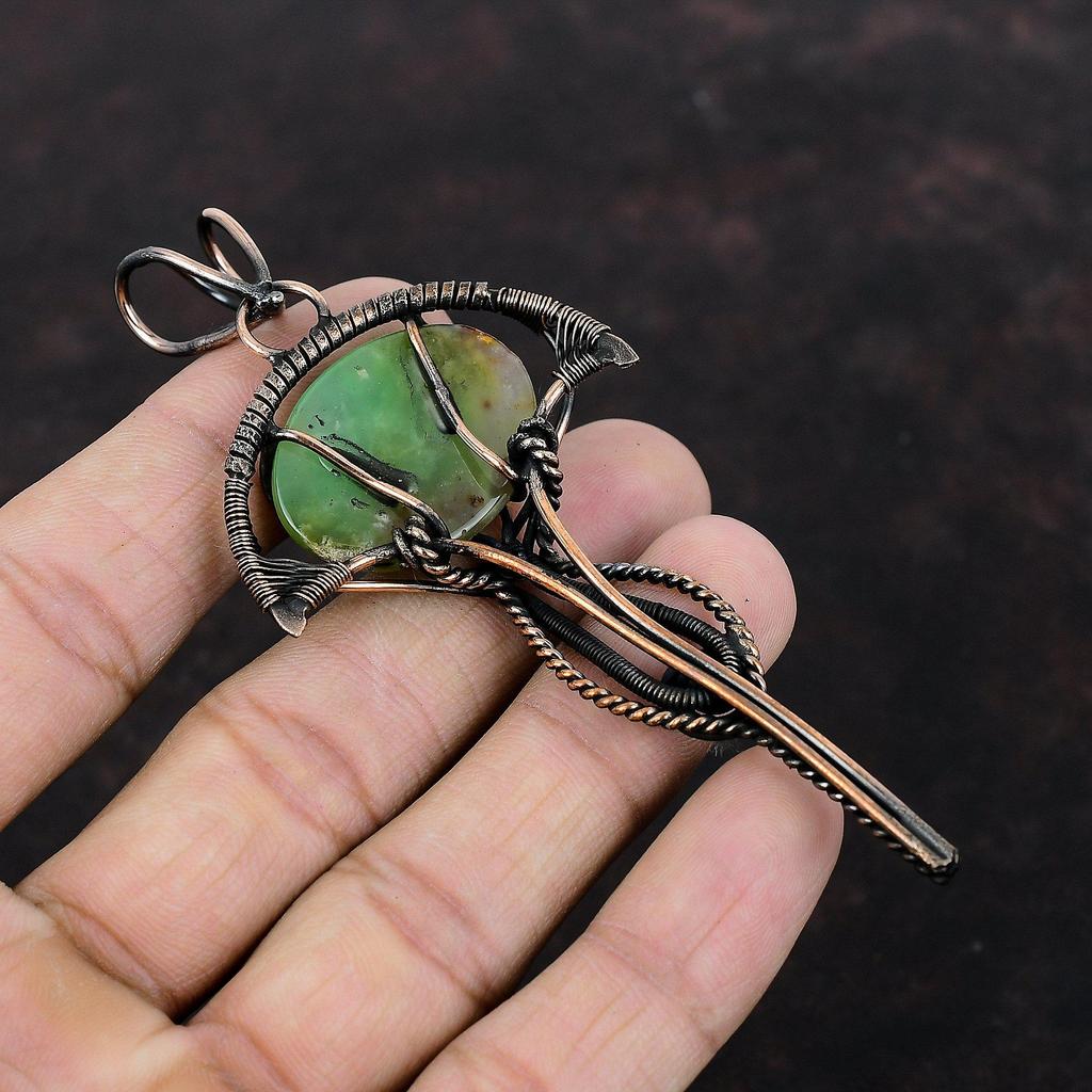 Подвеска из хризопраза Boulder, подвеска из медной проволоки, ювелирное изделие ручной работы, подвеска из драгоценного камня, подвеска из медной проволоки для женщин, подарок для мамы