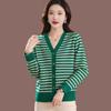 Mom's Cardigan Spring Autumn and Winter Striped Collar Jacket New Women's Knitted Top