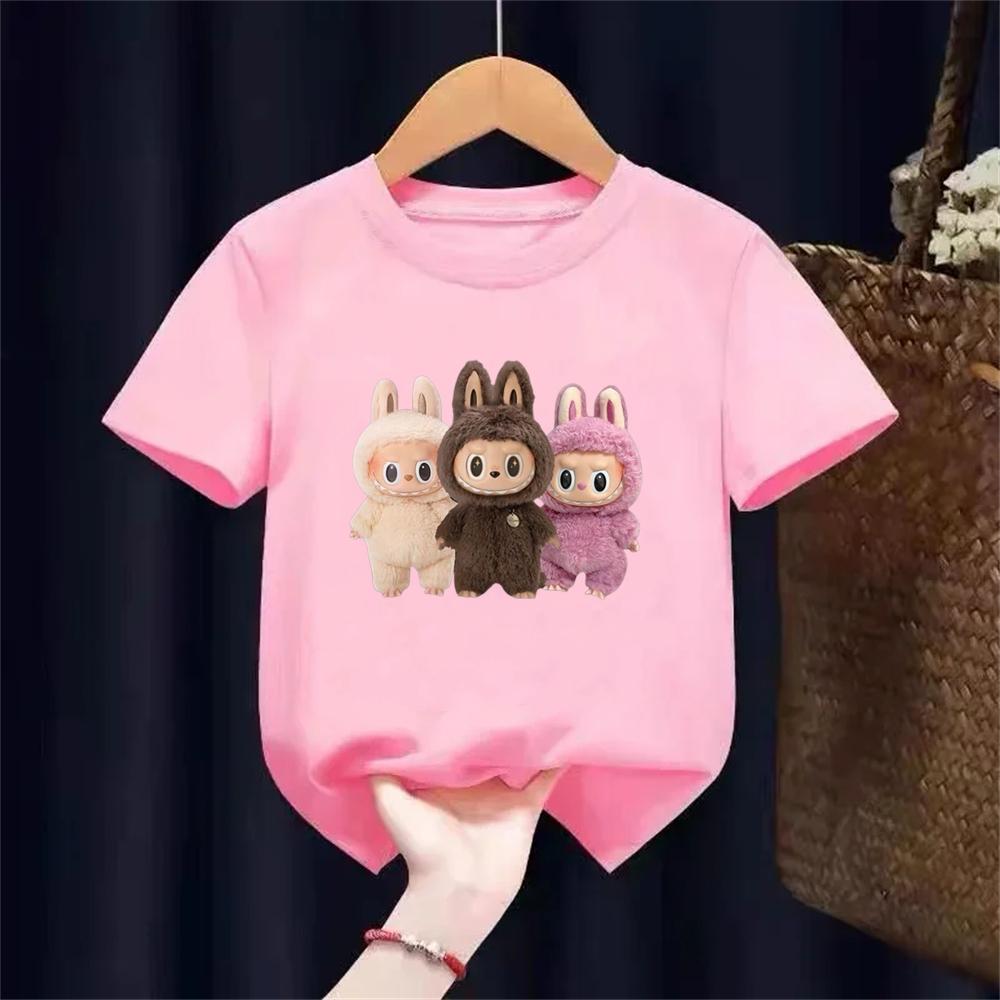 T-shirt Suitable for Labu Doll Print Boys Girls Top 3-12 Age Toddle T-shirts Summer Casual Short Sleeve Fashion Clothing