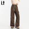 izzueit Women's Pleated High-Waisted Wide-Leg Cargo Pants