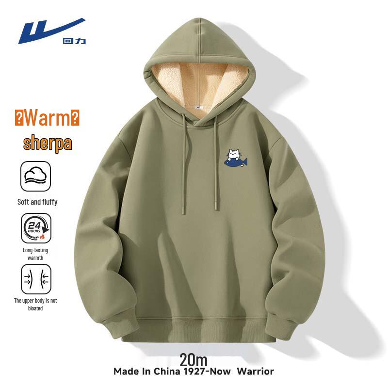 Warrior Unisex Thickened Lamb Wool Hooded Pullover Sweatshirt