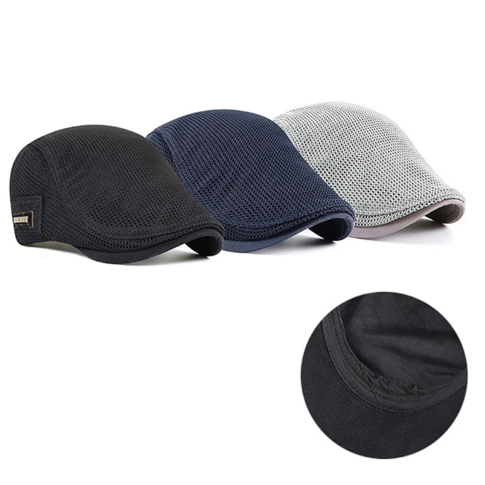 Korean Style Mesh Flat Cap Solid Color Forward Peaked Cap Fashion Men Beret Hat Men