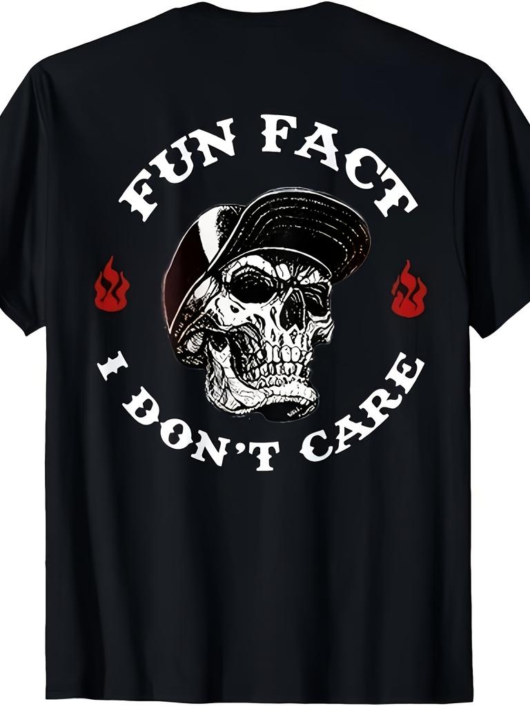 Fun I don't care funny skeleton words introduction men's T-shirt same style men's and summer short-sleeved printed T-shi