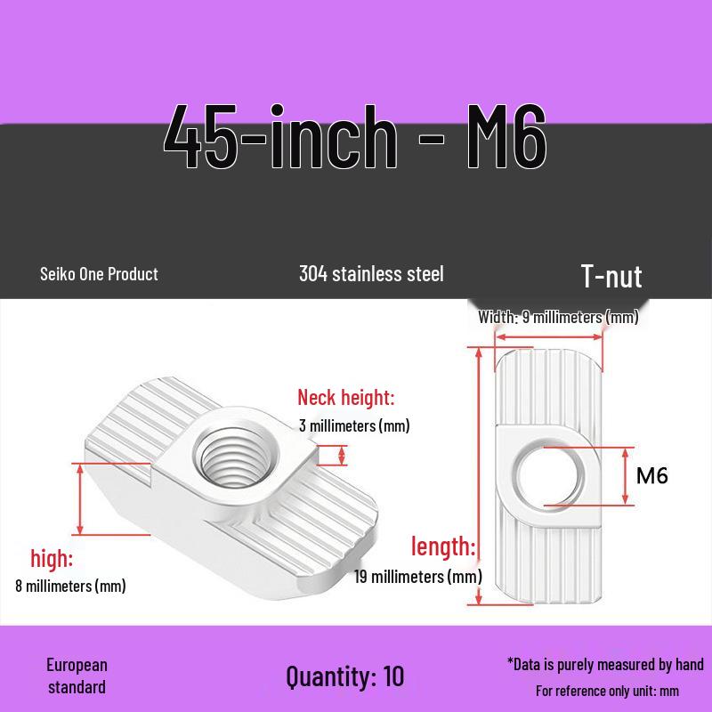 European Standard T-Slot Aluminum Profile Nuts: Wing Nuts M3-M8, Types 20/30/40/45.