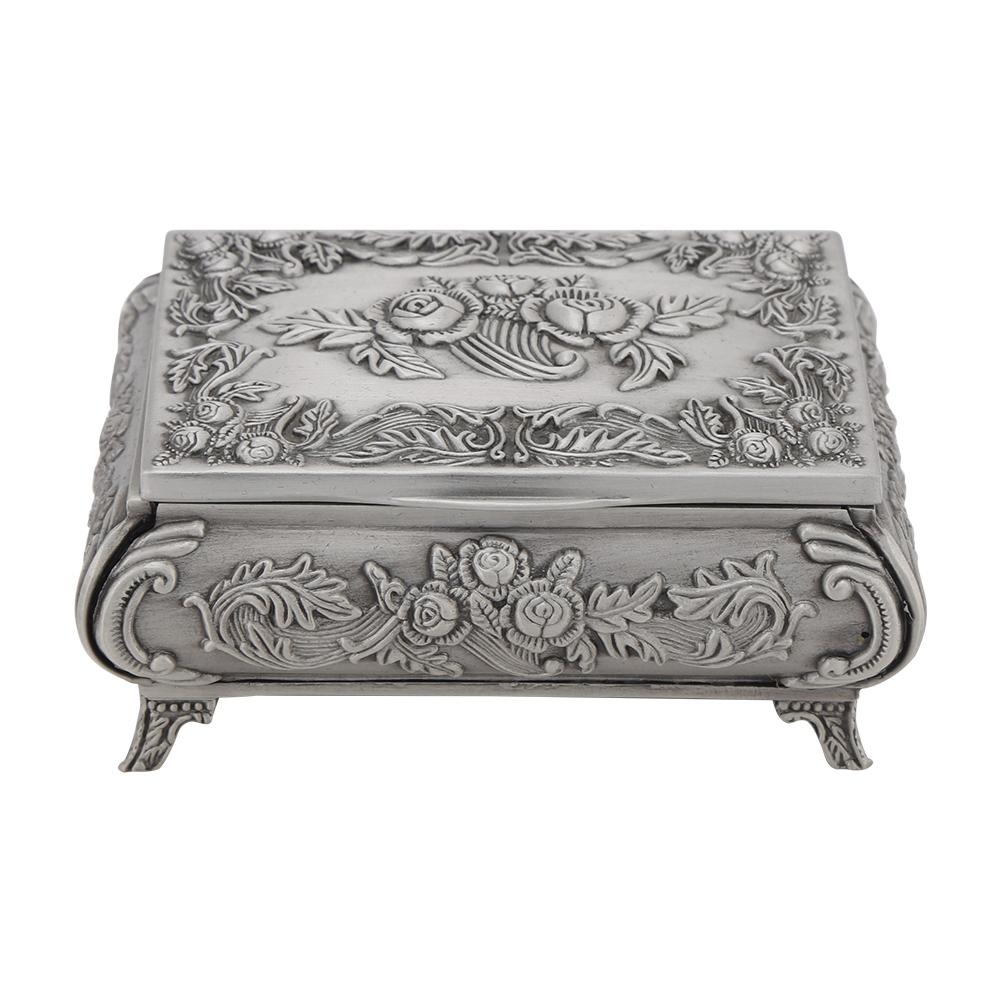 Vintage Flower Carved Zinc Alloy Jewelry Box Case Jewelry Decorative Box for Women Jewelry Storage Home Decor