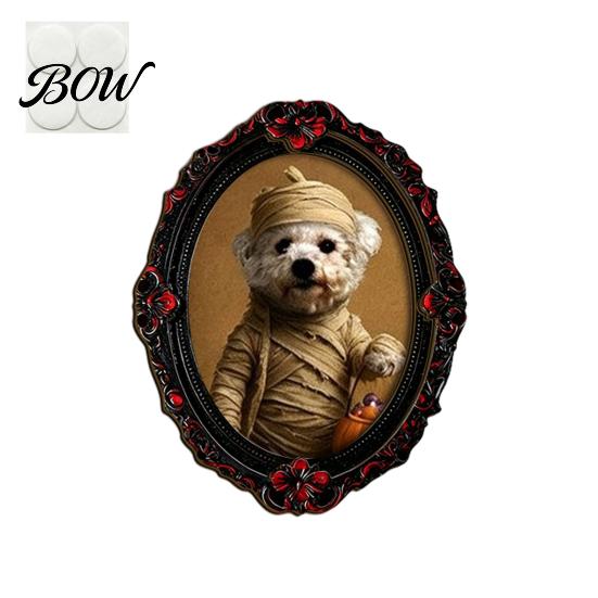 Pet Decorative Frame Halloween Photo Decoration, with Adhesive Dot, Witch Hat Cat Dog Decor Wooden Decor, Retro Animal Ornament for Home Office