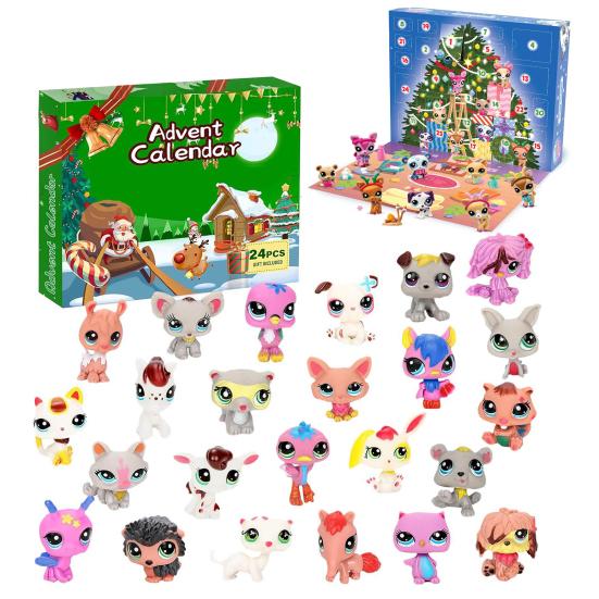 Адвент-календарь 2024 года, мини-игрушки для домашних животных, обратный отсчет на 24 дня, милые животные, рождественская подарочная коробка для детей, мальчиков, девочек, малышей