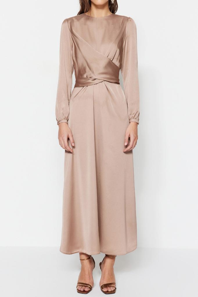 Женская мода новое вечернее платье в стиле хиджаб цвета экрю двубортное детальное свадебное длинное вечернее платье для особого дня