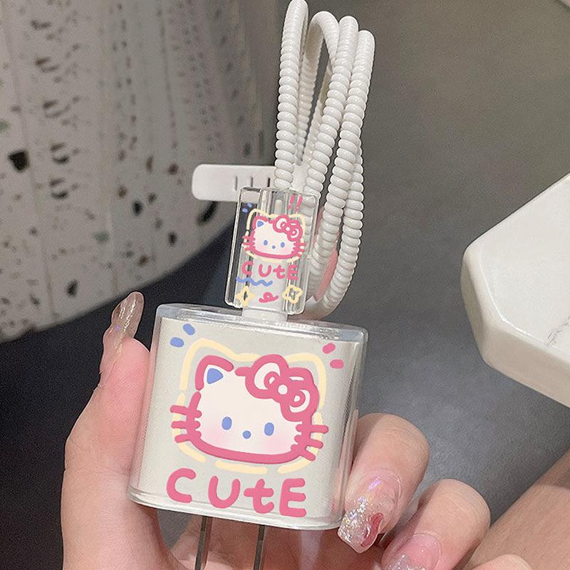 Sanrio Hello Kitty Мультяшный Милый Зарядное Устройство Для Телефона И Защита Кабеля Защитный Чехол Для Адаптера Зарядки iPhone 18 Вт/20 Вт
