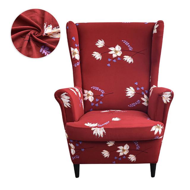 Printed Wing Chair Cover Stretch Spandex Armchair Covers Nordic Washable Relax Sofa Slipcovers Cushion Cover For Wed Decor
