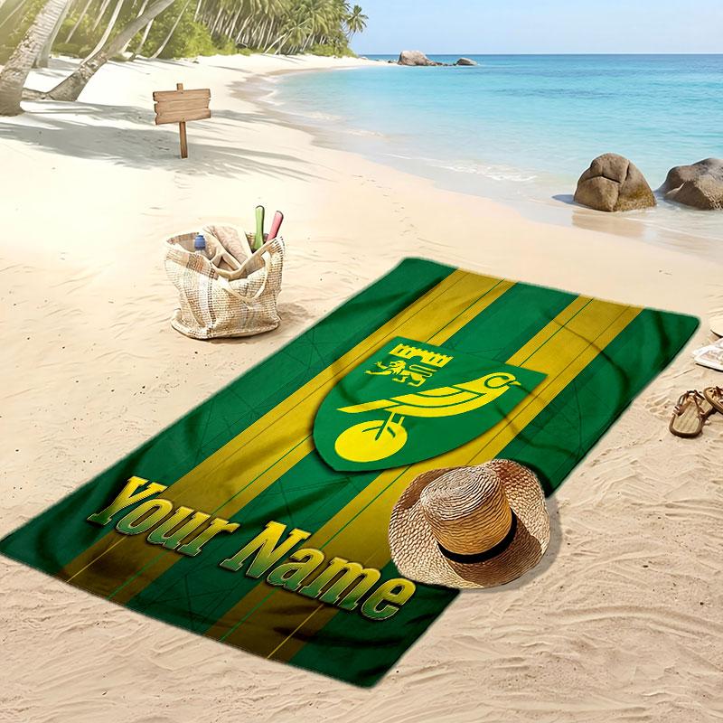 Norwich City Personalized Printed Beach Towel Soccer Logo Support Custom Name Text Absorbent Towel For Sport Travel Special Gift