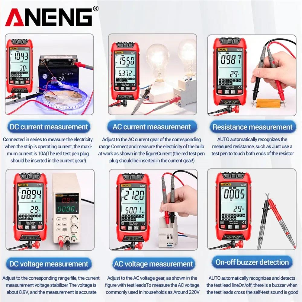 Portable Intelligent Digital Multimeter 6000 Count  ANENG SZ01 AC/DC Current Voltage Tester Electric Capacitance Meter Electrician Tools with Lights