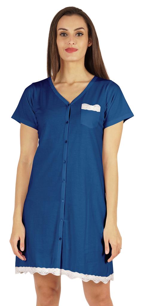 Inkmeso Solid Button Down Nightgown Sleepwear For Women  S V- Neck Nightshirt