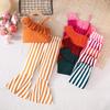 Girls Solid Color Top Halter + Striped Flared Pants Casual Suit Summer Kids Fashion Suit