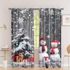 2 Pcs Christmas Snow Curtain 3D Printed Snowman Christmas Tree Bedroom Living Room Kitchen Holiday Decorative Curtains