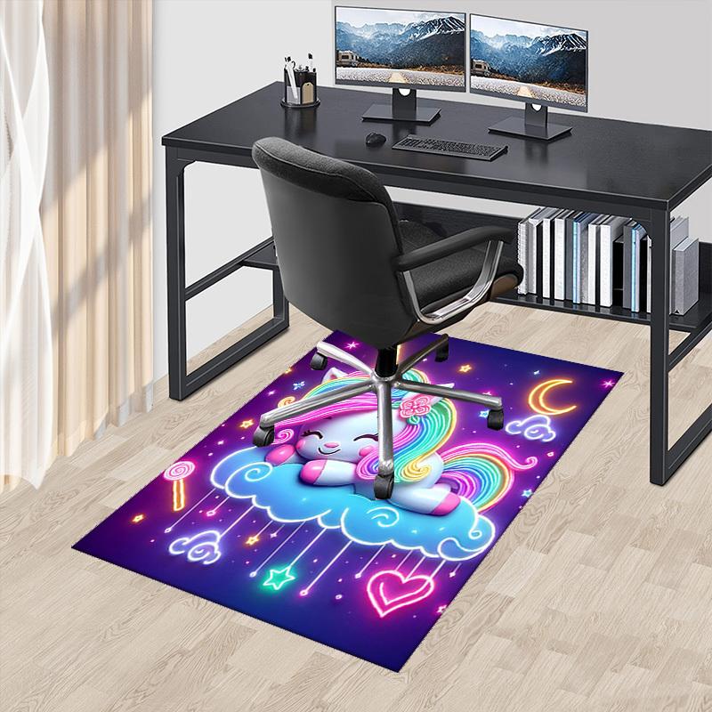 1pc Rainbow Unicorn Chair Mat - Anime Cartoon Design, Non-Slip Office Rug for Home Decor, Suitable for All Seasons.H055