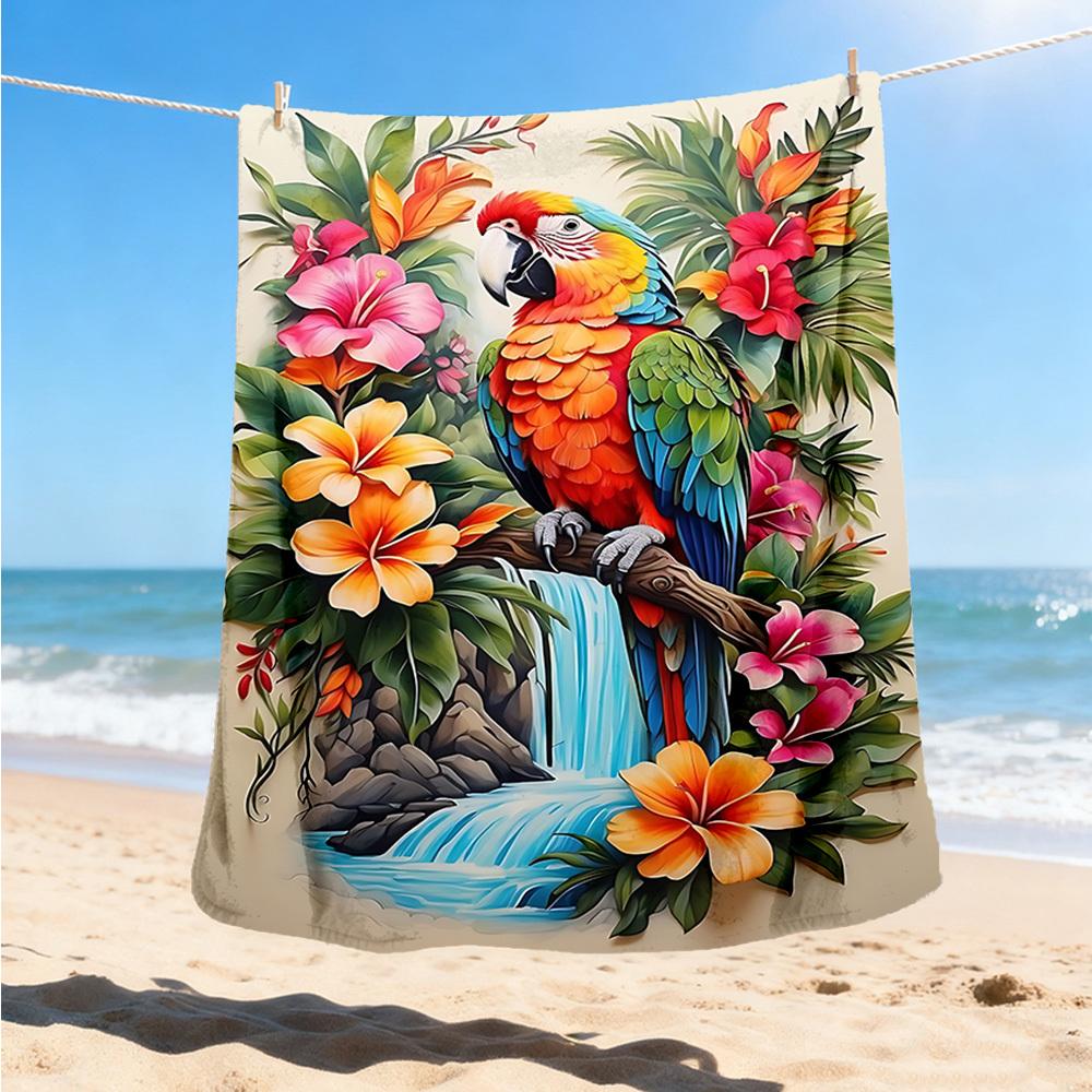 1pc Parrot Tropical Flowers Print Throw Blanket Polyester Fiber, Lightweight Flannel, Soft & Warm, All Season Use for Outdoor, Camping Digital Print
