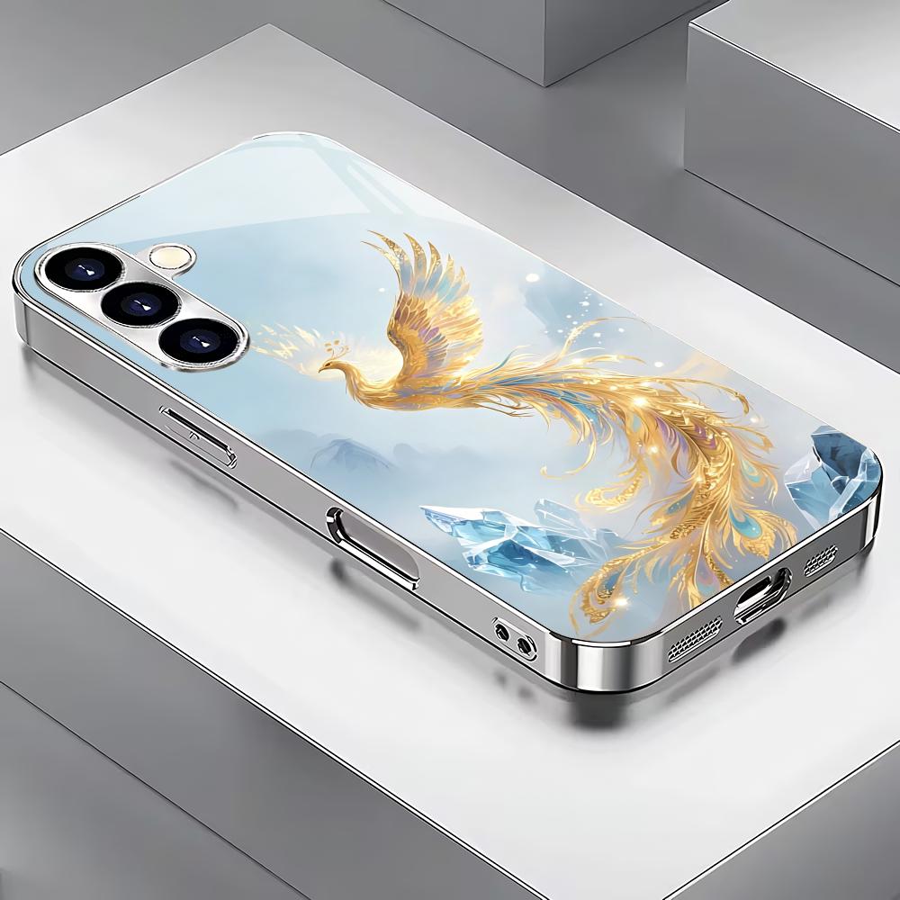 Чехол для телефона 'Золотой Феникс' со серебрением, стекло, подходит для Samsung Galaxy S26 S25 S24 S22 S21 S20 FE/Ultra/Plus, противоударный