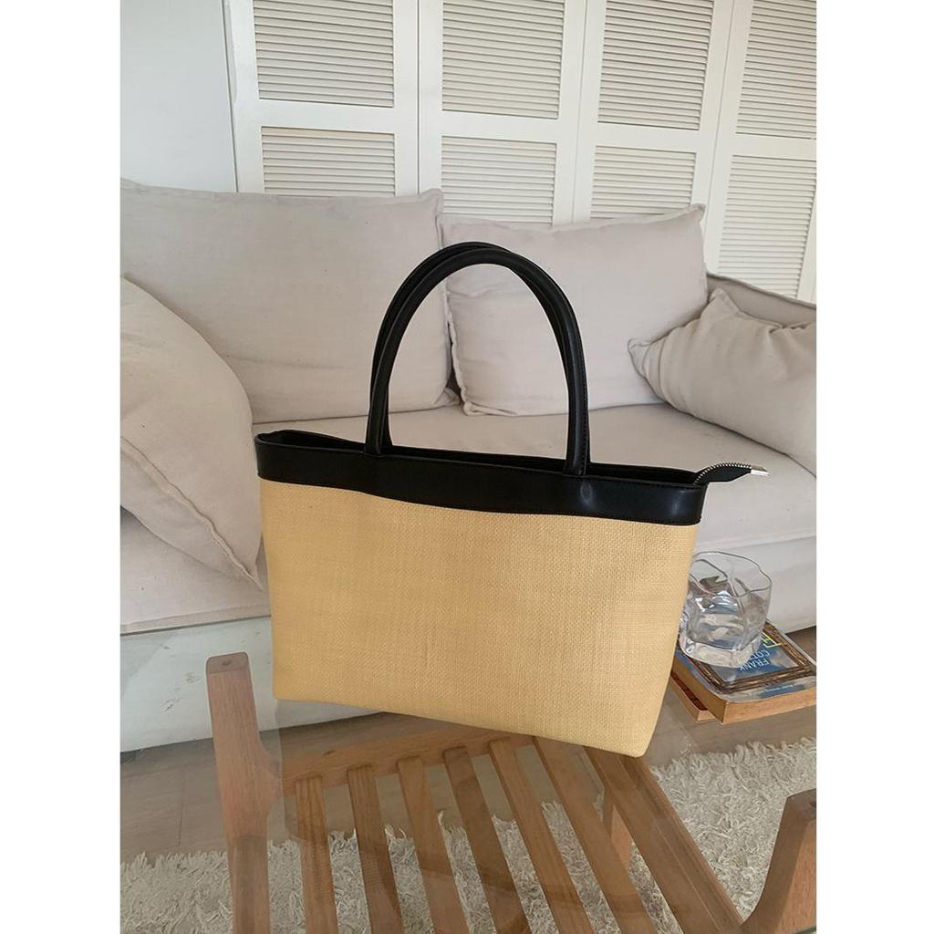 Роскошный дизайн, соломенные плетеные сумки-тоут для женщин, большая вместительная сумка на плечо, пляжная сумка чистого цвета, летняя новая большая сумка для покупок 2024 г.