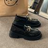 Fashion British Style Women's Breathable Loafers for Girls, Metal Buckle Versatile Soft Top Single Shoes, Small Leather Shoes for Women