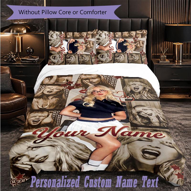 Personalized 3Pcs Bedding SetSabrina Carpenter Custom Text Duvet Cover Pillowcase Set Bedroom Gift