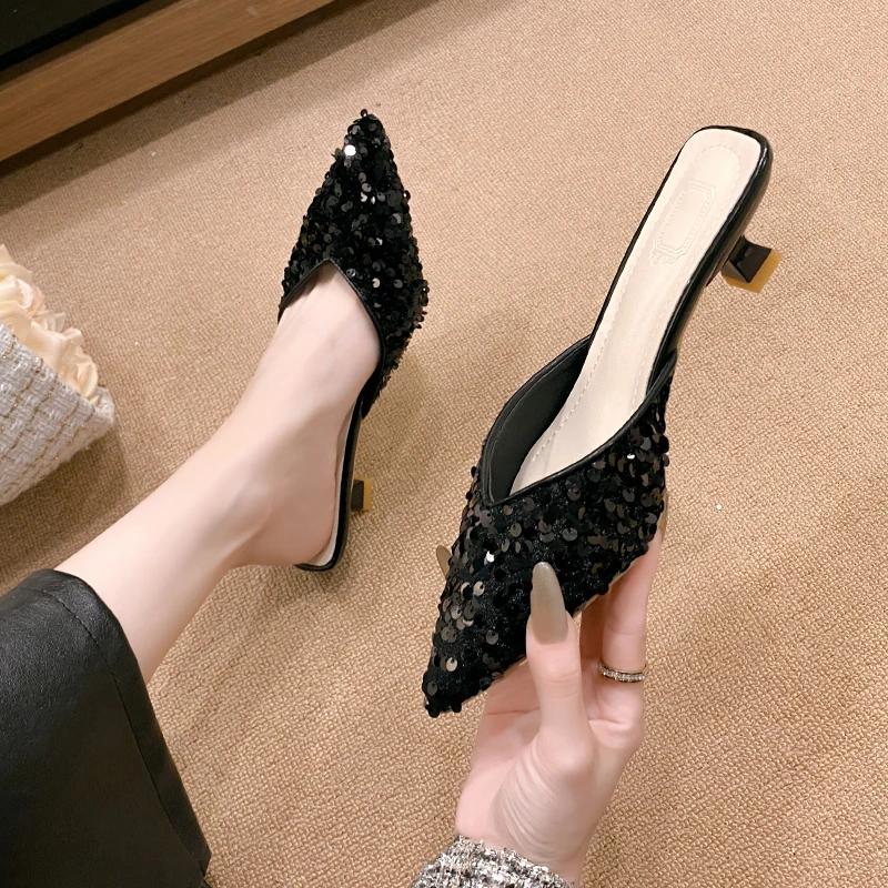 Fashion Women's Summer Baotou Half Slippers 2024 New Wear Non-slip Foreign Fashion High-heeled Sandals Zapatos De Mujer Women Shoes