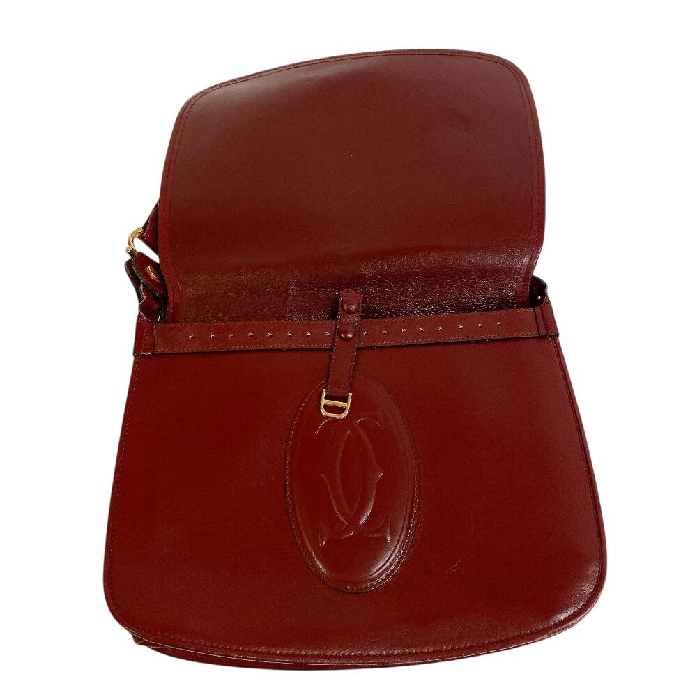 CARTIER flap Must Line leather Shoulder Bag Bordeaux leather Women Used