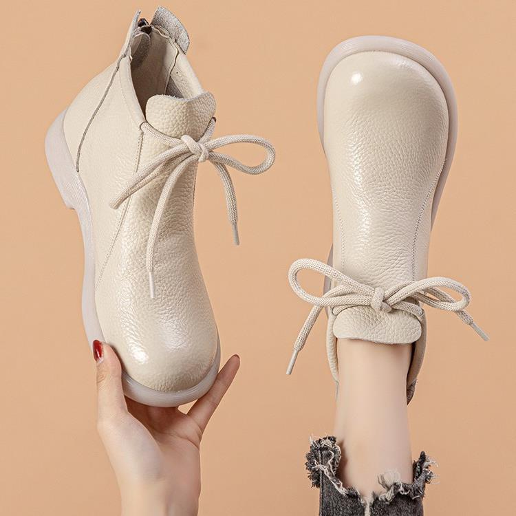 New First-layer Cowhide Martin Boots Women's Shoes Short Boots Warm Soft-soled Mother Shoes Velvet Lace-up Deep Mouth Fashion Casual