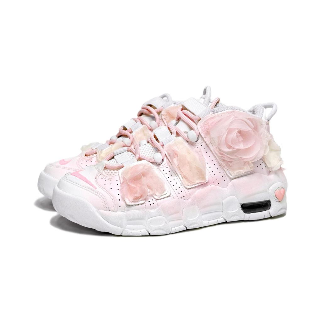 Nike Air More Uptempo Чисто Белые Свадебные, Лолита Амортизация Средняя Топ Баскетбольные Кроссовки Женские Бело-Розовые DH9719-100(Команда610-)