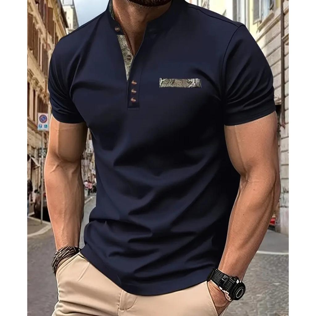 Летний новый мужской повседневный воротник-стойка с коротким рукавом воротник рубашки