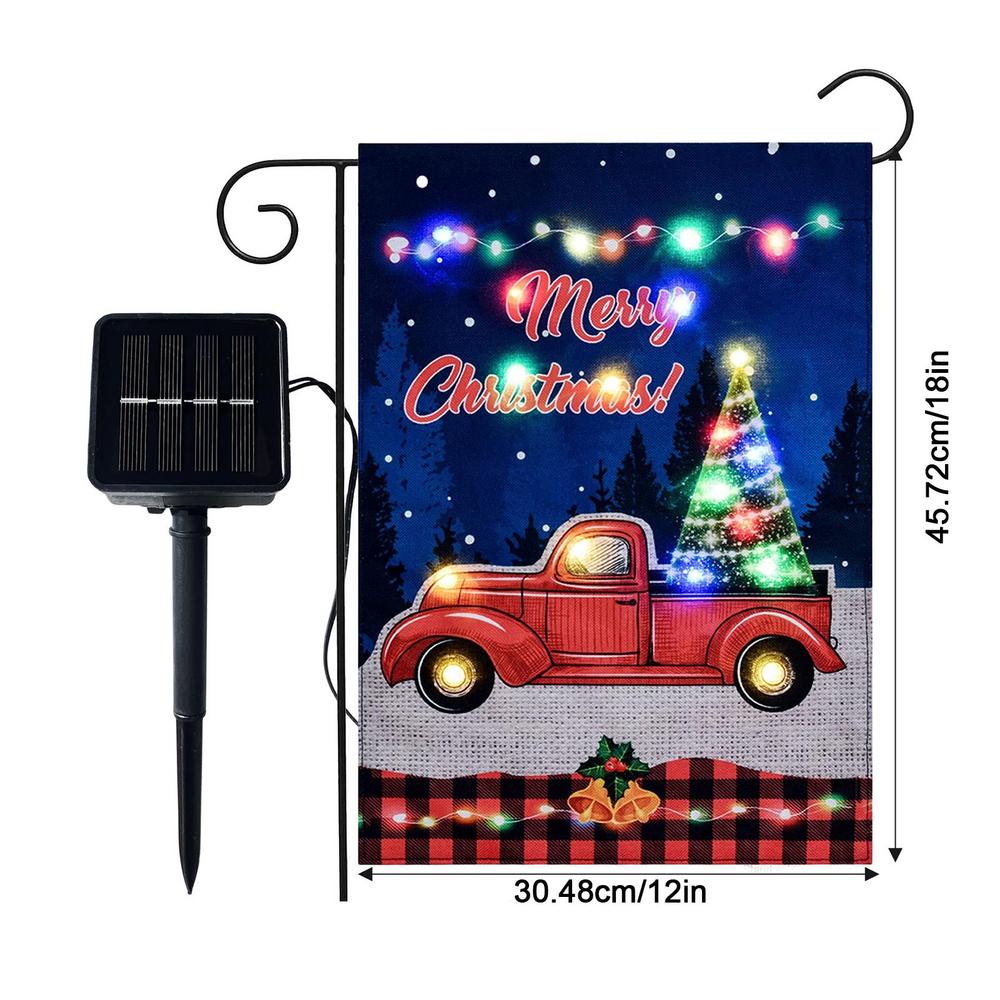 Solar LED Christmas Flag Garden Flags Vertical No Fade Decorative Solar Lighted Garden Flag For Christmas Winter