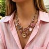 Adjustable Handmade Pendant Necklace Pink Enamel Multi Charms Necklace Elegant Boho Jewelry  Women