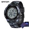 Fashion Sanda Top Brand 2185 Electronic Watch Camouflage Military Style Trend Cool And Dazzling Men's Multifunctional Waterproof