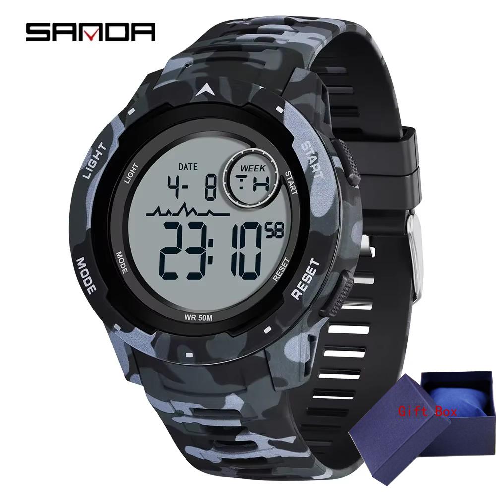 Fashion Sanda Top Brand 2185 Electronic Watch Camouflage Military Style Trend Cool And Dazzling Men's Multifunctional Waterproof