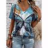 Summer Colorful Butterfly Print Elegant V-neck Short Sleeved Women's Commuting T-Shirts Women’s