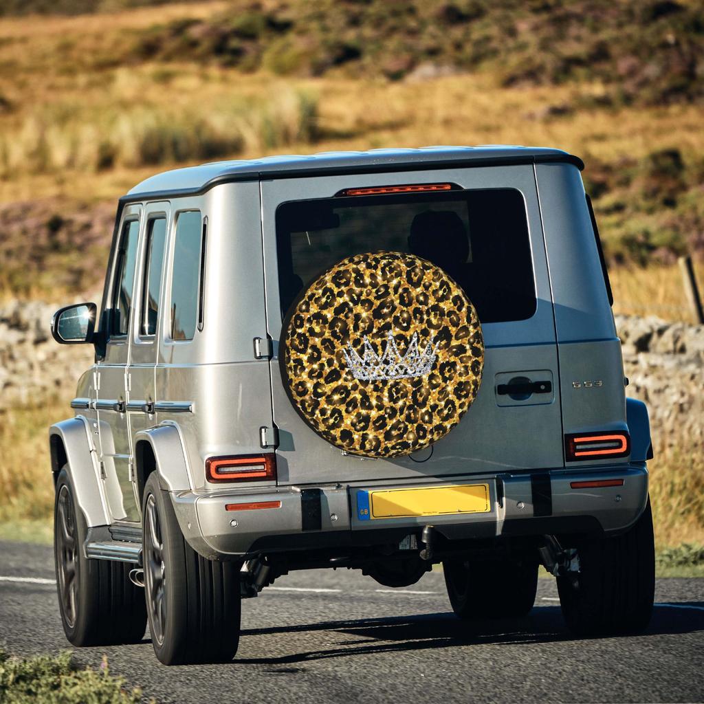 2D Flat 1pc Leopard Print Crown Car Tire Cover 35.56/38.1/40.64/43.18 Cm, Spare Tire Cover, Essential For Camping Off-Road Outdo