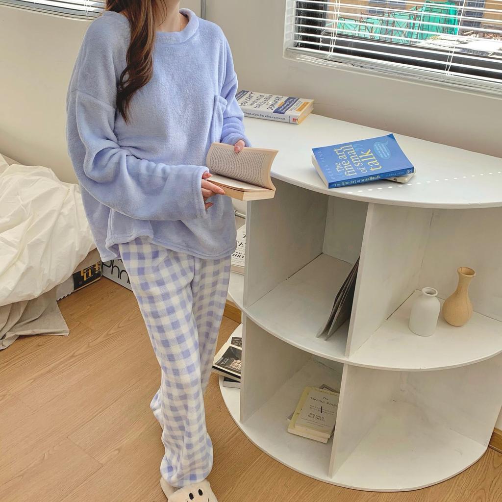 Женские пижамы, костюм из двух предметов, осенне-зимний коралловый бархатный однотонный бархатный утолщенный сладкий фланелевой теплый домашний комплект