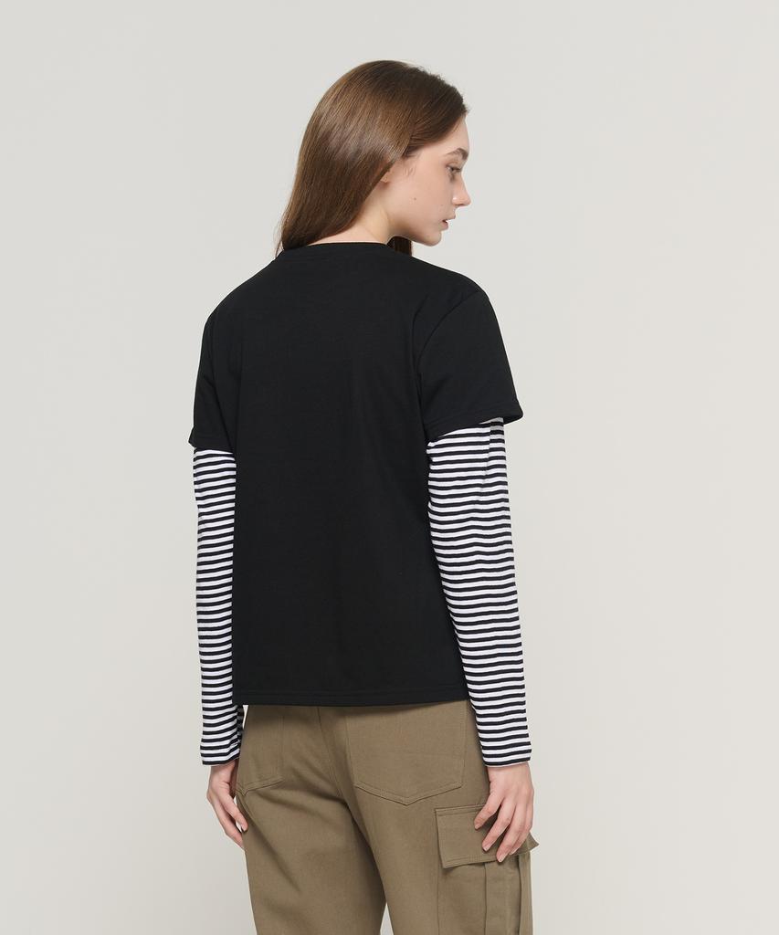 CARGOBROS FOR WOMAN Striped Layered Long Sleeve T-Shirt (Black/White)