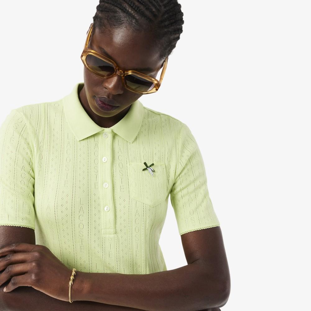 Lacoste Женская ажурная рубашка-поло с лентой и принтом под крокодила DF5296-56GBIC