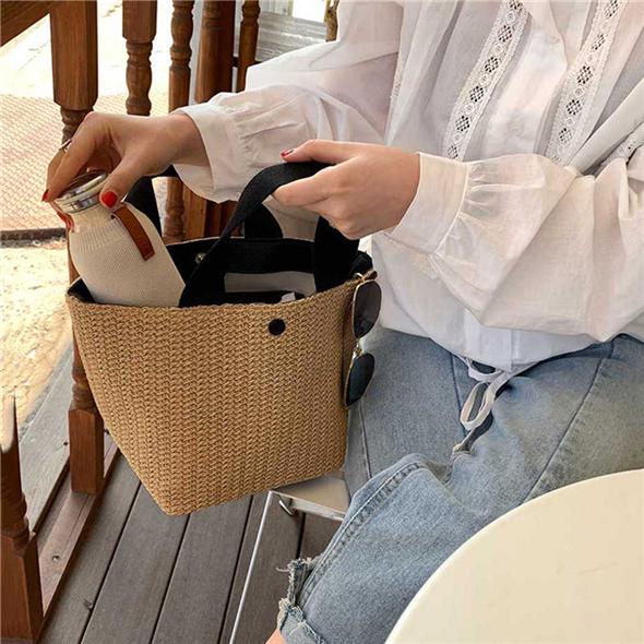 Casual Rattan Women's Handbag Summer Beach Straw Bag Woven Handbag Large Capacity Ladies Travel Bag