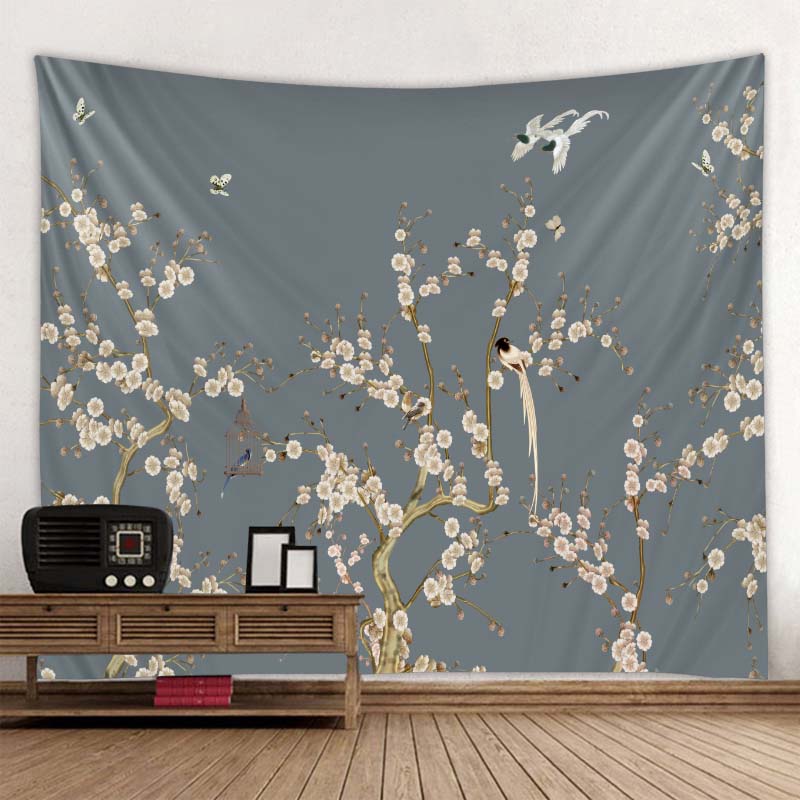 Fashion flower and bird big tapestry wall hanging Chinese style home tapestry Bohemian home decoration sofa cushion yoga mat