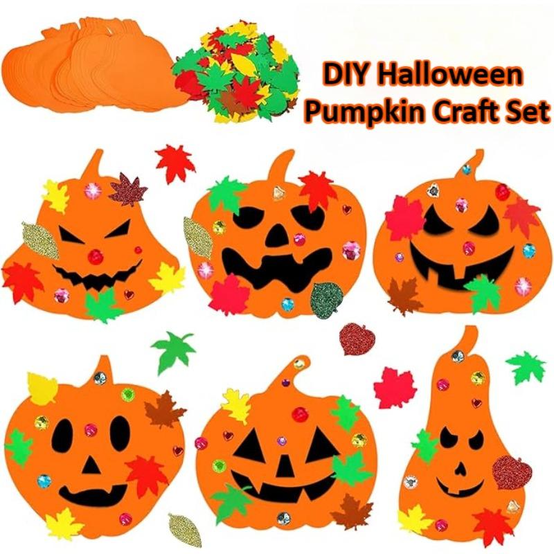 Halloween Pumpkin Craft Kits Foam Pumpkin Shapes with Halloween Stickers Jack-O'-Lantern Face Stickers DIY Pumpkin Craft