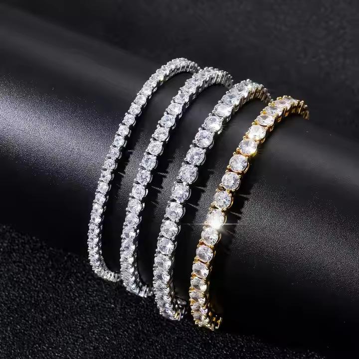 European American Cross-border 5MM High Quality Full Diamond Zircon Tennis Chain Hip Hop Fashion Spring Buckle Bracelet Unisex
