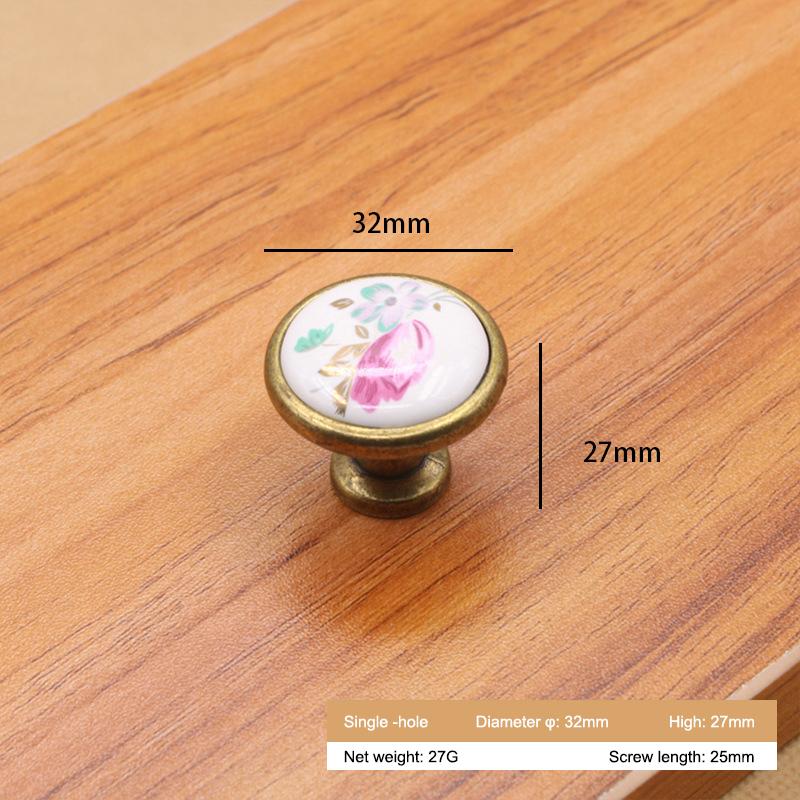 Ручка одинарная из цинкового сплава + керамическая, окрашенная, кухонная, винтажная, для двери, ящика, шкафа, с винтом 25 мм