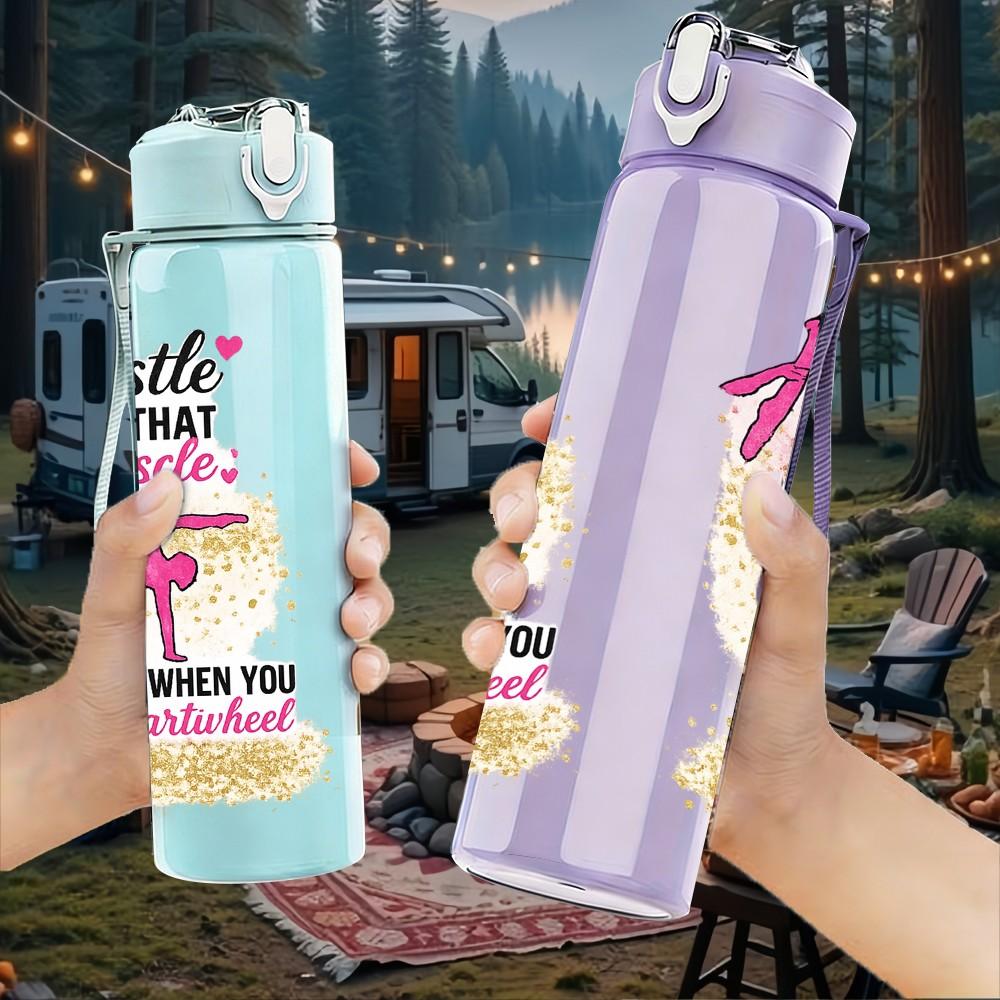 1PC Hustle Fitness Workout Girl Quote Print 750ml Color Plastic Sports Water Bottle Leakproof Flip Straw Lid Suitable for Sports Office Home Use